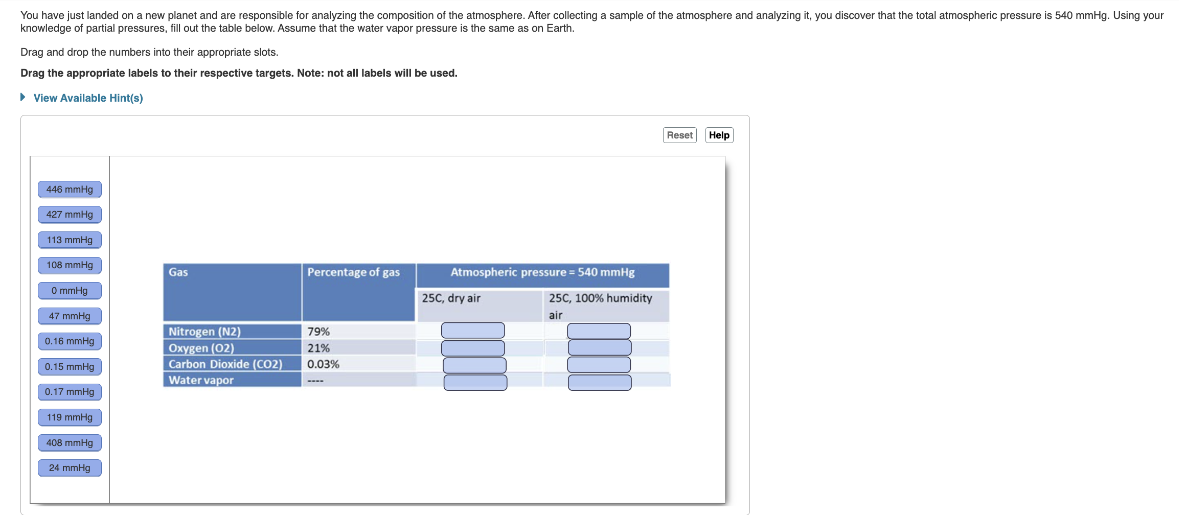 Solved knowledge of partial pressures, fill out the table