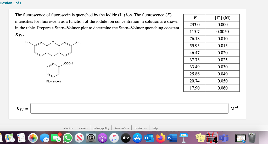 Solved uestion 1 of 1 The fluorescence of fluorescein is | Chegg.com