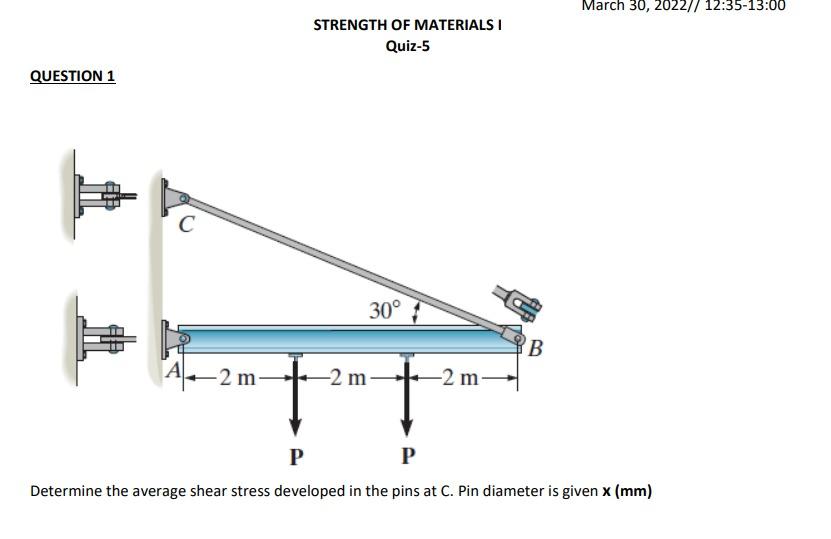 Solved March 30, 2022// 12:35-13:00 STRENGTH OF MATERIALS I | Chegg.com