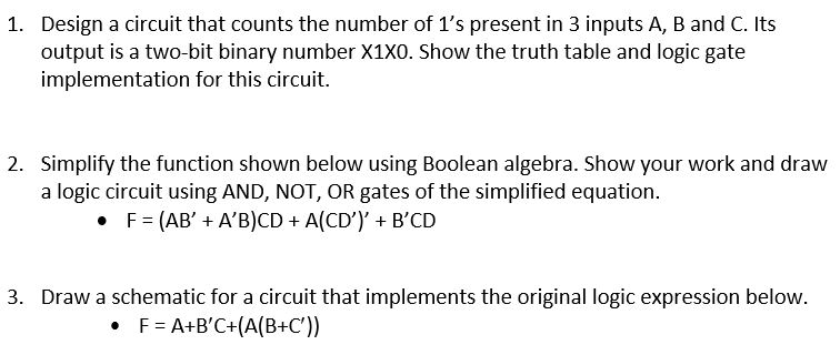 Solved 1. Design a circuit that counts the number of 1's | Chegg.com