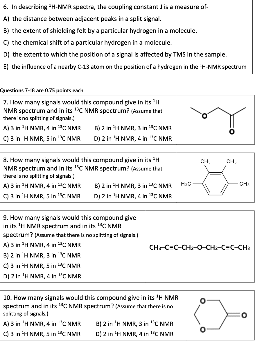 Solved 6. In describing 1HNMR spectra, the coupling