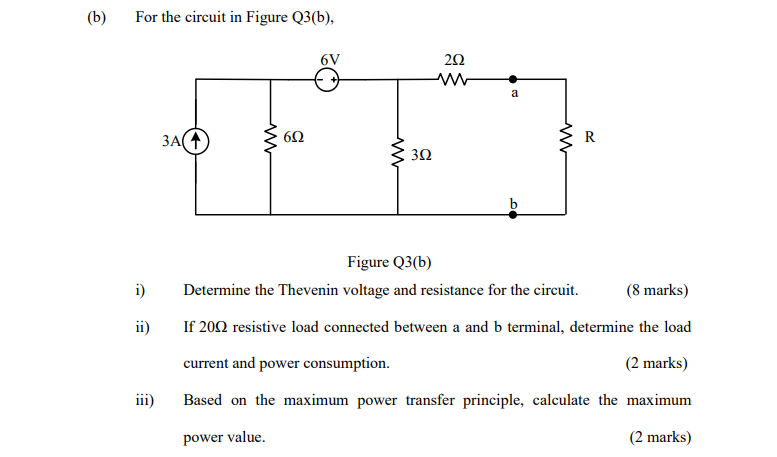 Solved (6) For the circuit in Figure Q3(b), 6V 202 w a 3A1 | Chegg.com