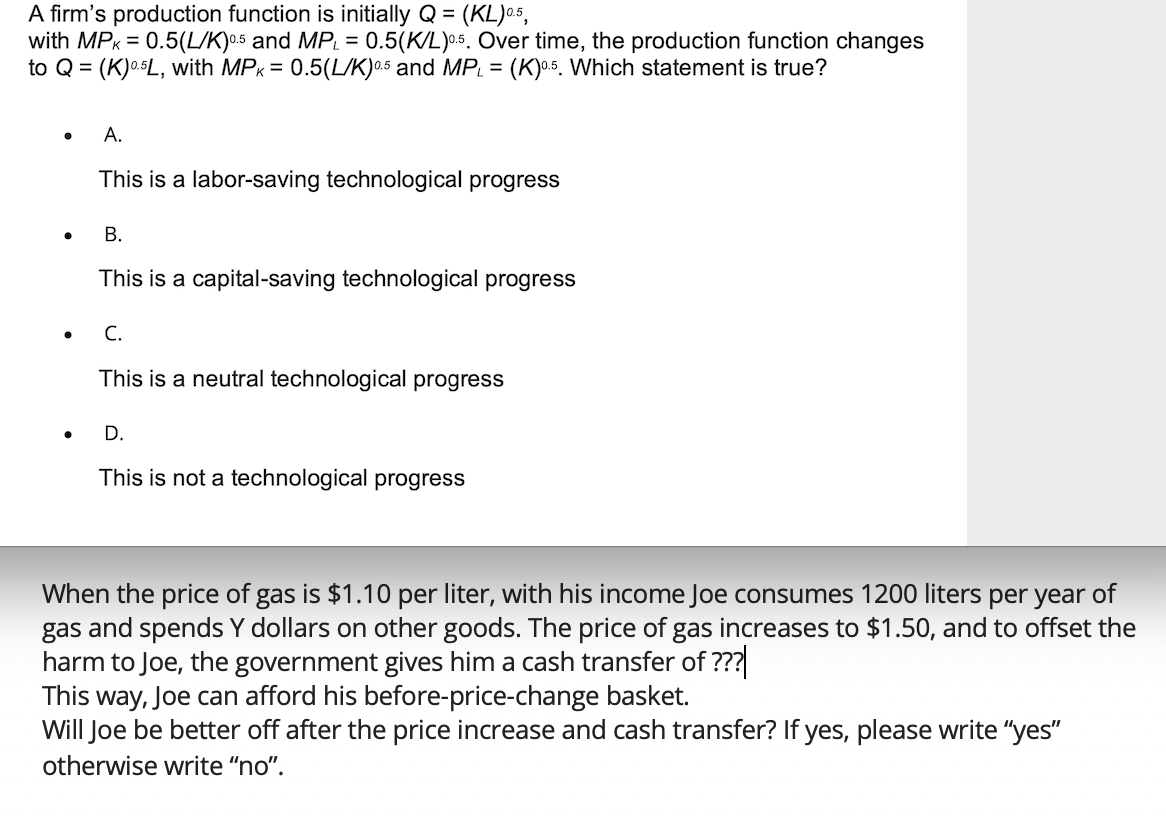 Solved A Firm's Production Function Is Initially Q = = | Chegg.com