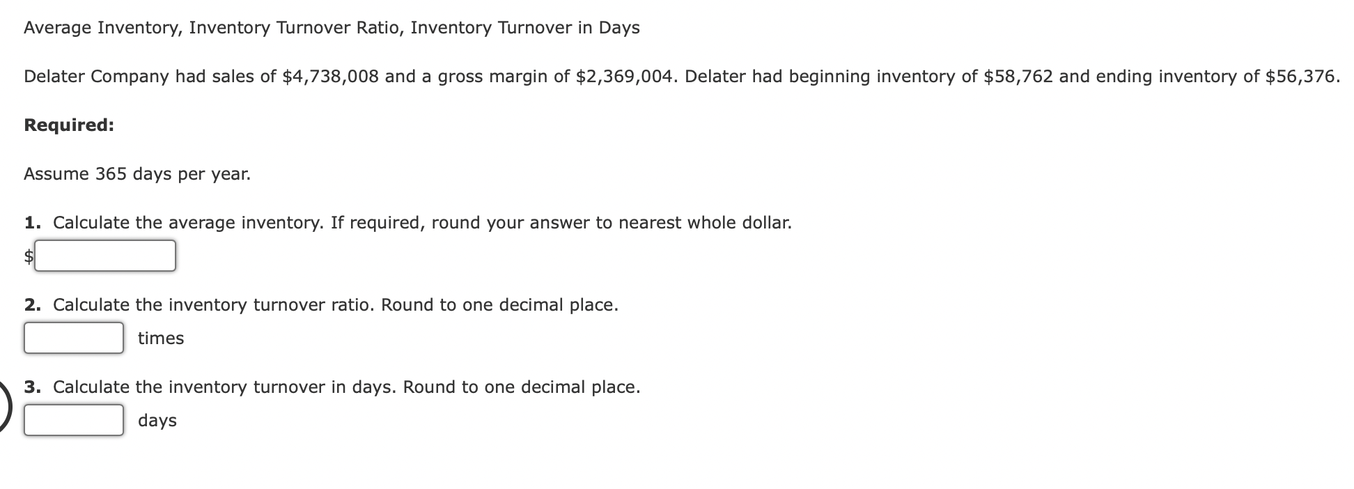 Solved Average Inventory, Inventory Turnover Ratio,