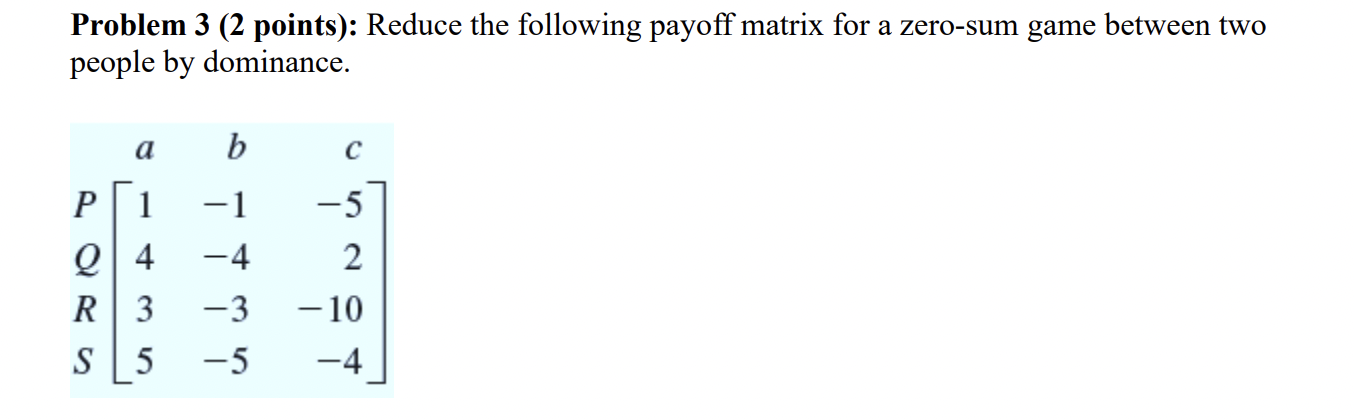 Solved Problem 3 ( 2 points): Reduce the following payoff | Chegg.com