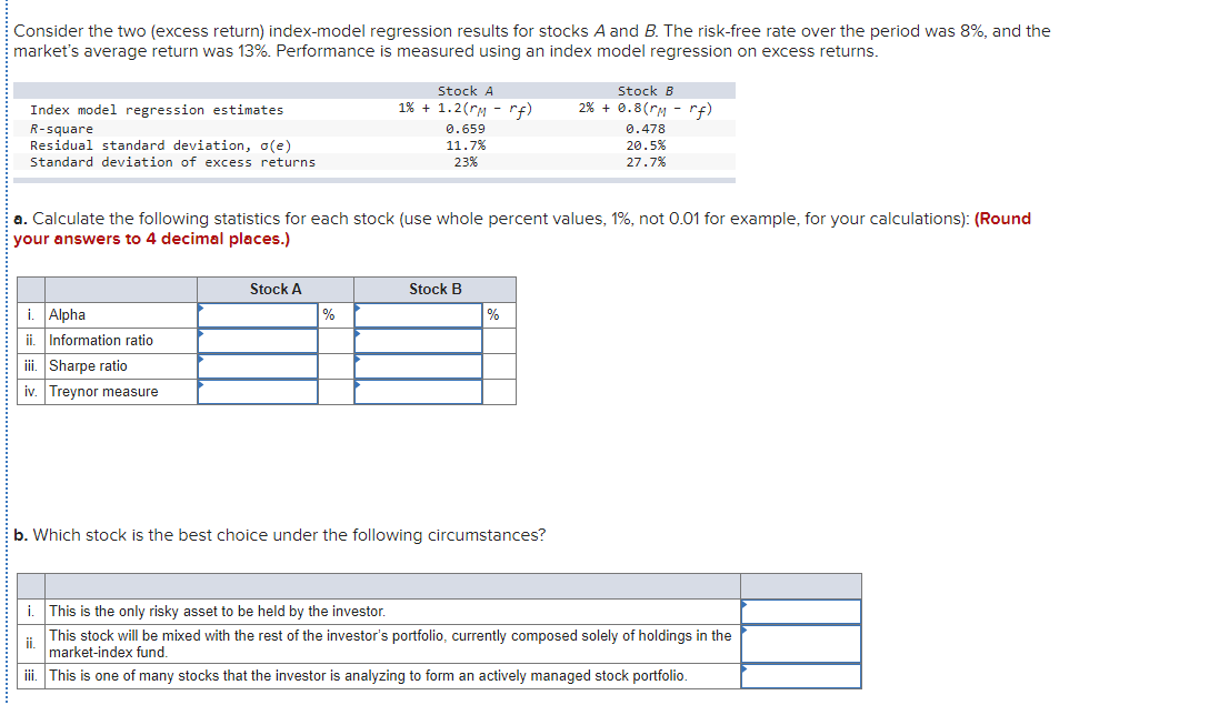 Solved Consider the two (excess return) index-model | Chegg.com
