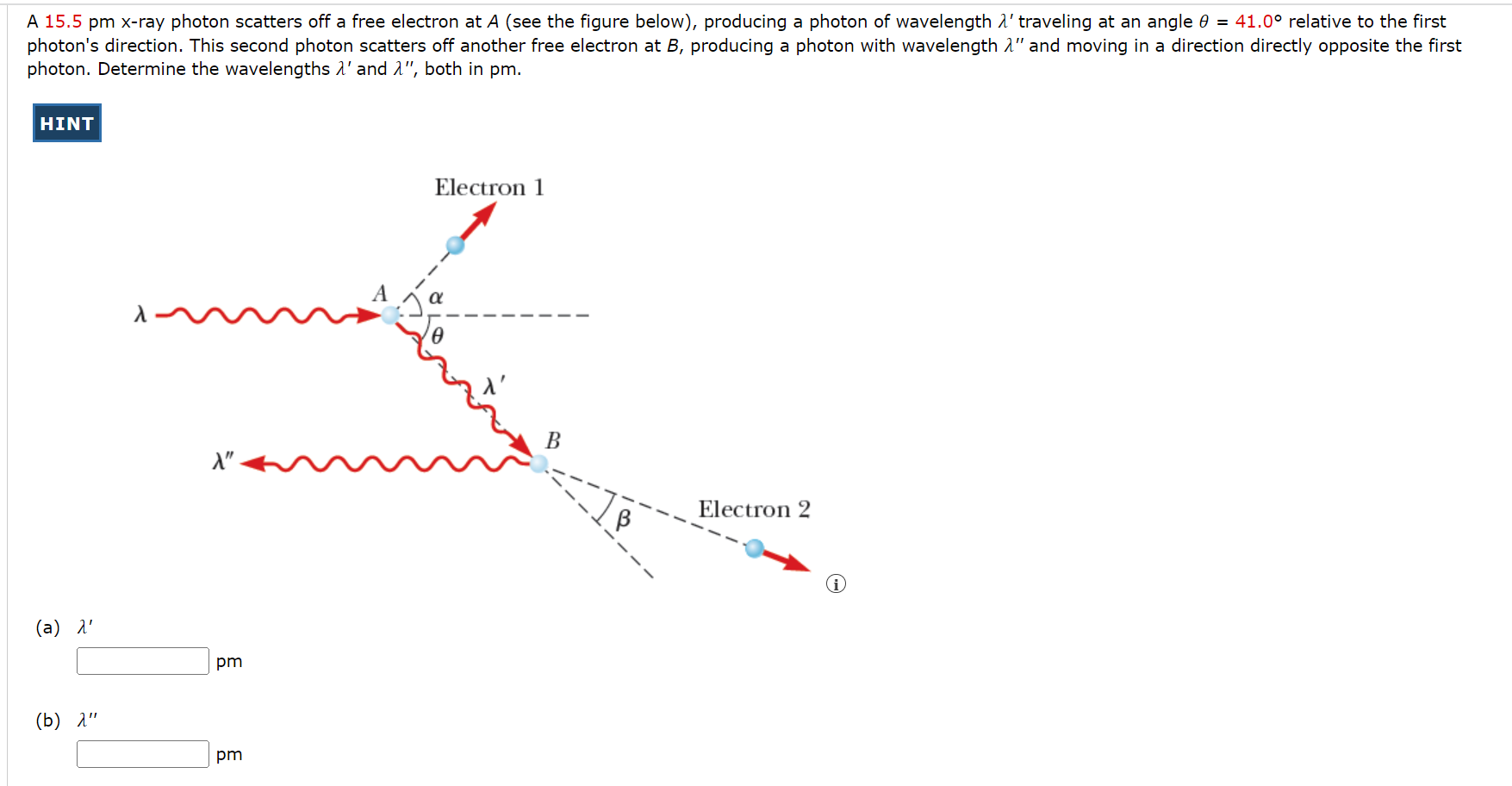 Solved A 15.5pm x-ray photon scatters off a free electron at | Chegg.com