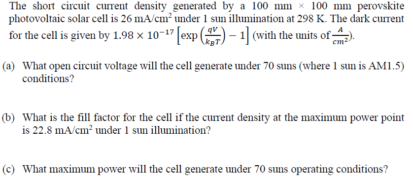 Solved The short circuit current density generated by a 100 | Chegg.com
