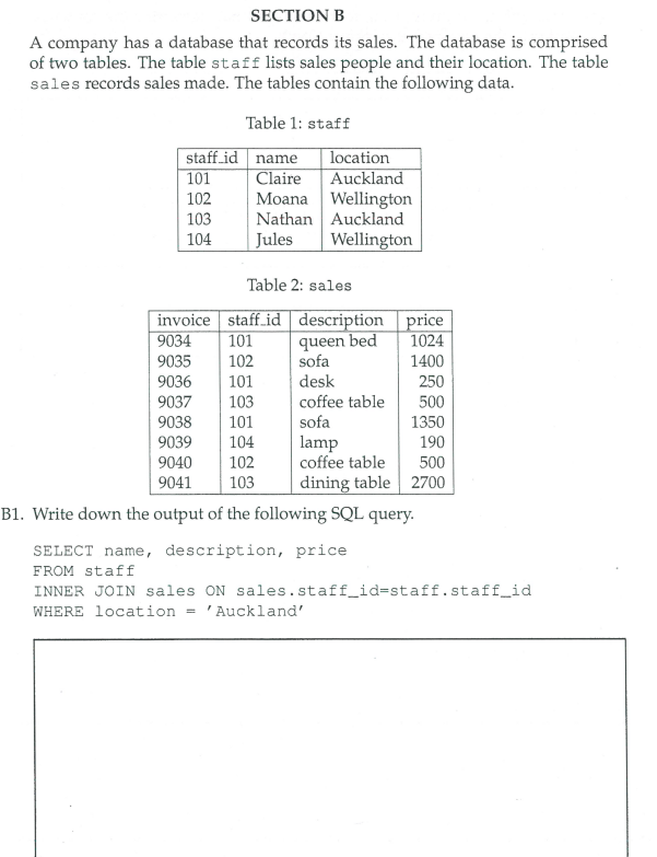 Solved SECTION B A company has a database that records its | Chegg.com