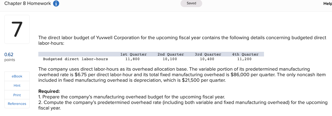 Solved Chapter 8 Homework (i) The Direct Labor Budget Of | Chegg.com