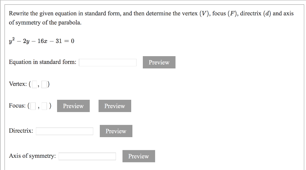 Solved Rewrite the given equation in standard form, and then | Chegg.com