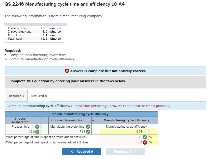 Solved QS 2216 Manufacturing cycle time and efficiency LO