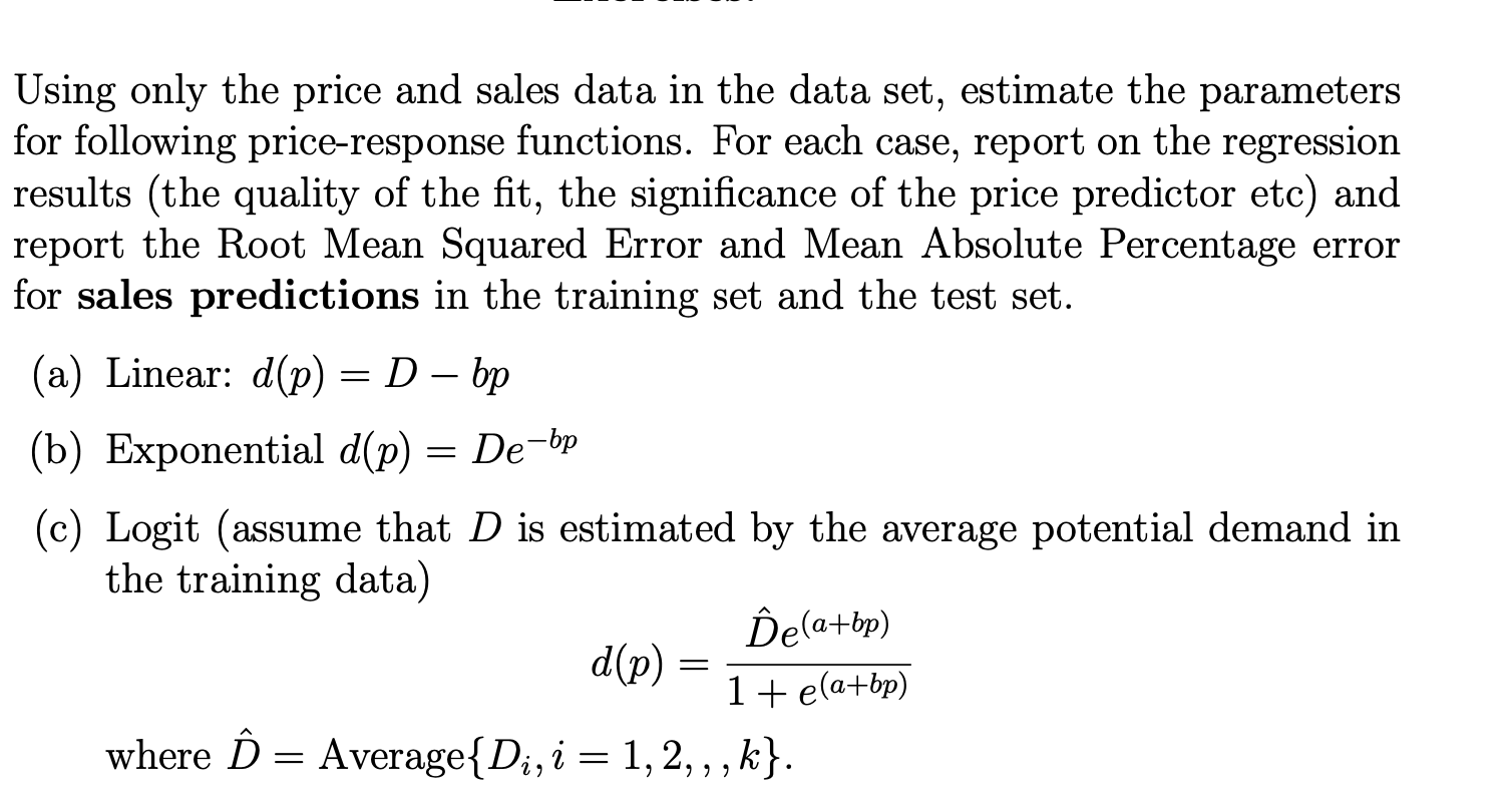The data set contains the results for a price | Chegg.com
