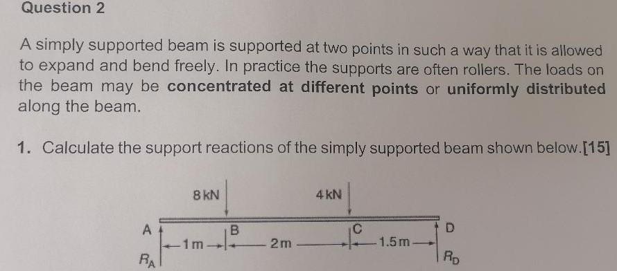 Solved Question 2 A simply supported beam is supported at | Chegg.com