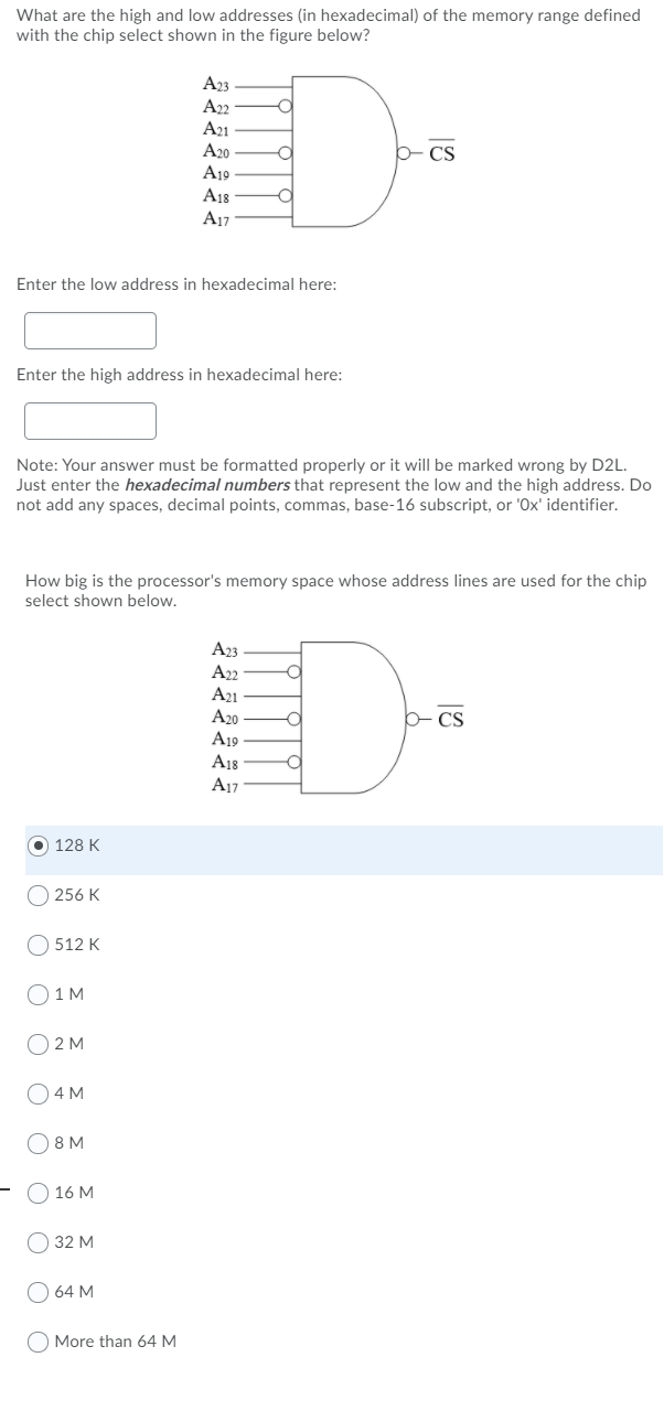 Solved What are the high and low addresses (in hexadecimal) | Chegg.com