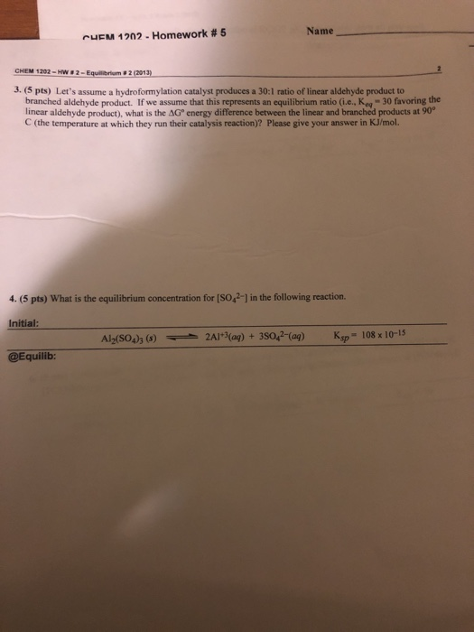 Solved Chem 1202 Homework 2 Equilibrium 2 Due Thu Jan Chegg