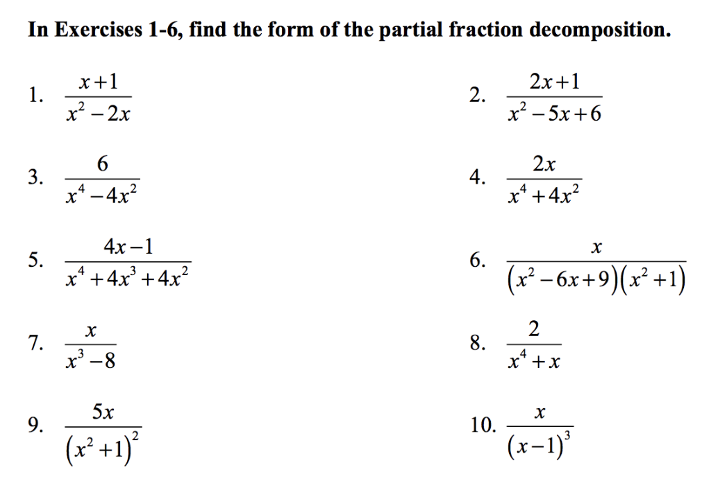 Solved In Exercises 1 6 Find The Form Of The Partial Chegg