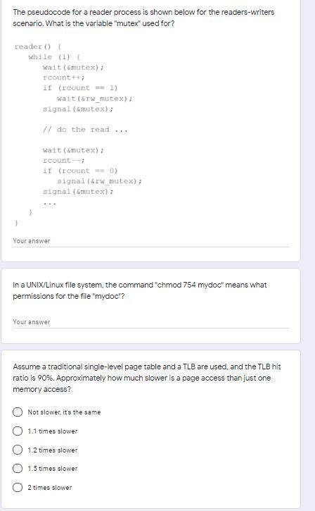 Solved The pseudocode for a reader process is shown below | Chegg.com