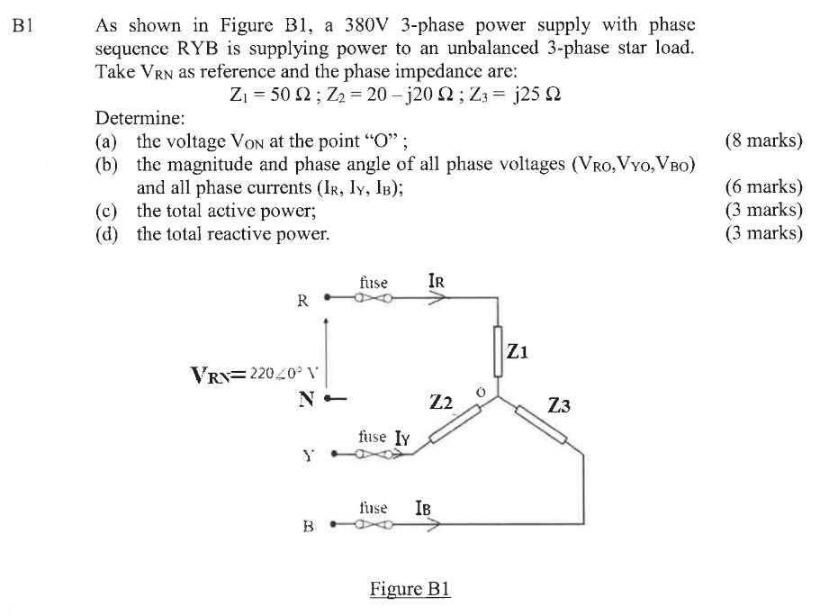 Solved B1 As shown in Figure Bi, a 380V 3-phase power supply | Chegg.com