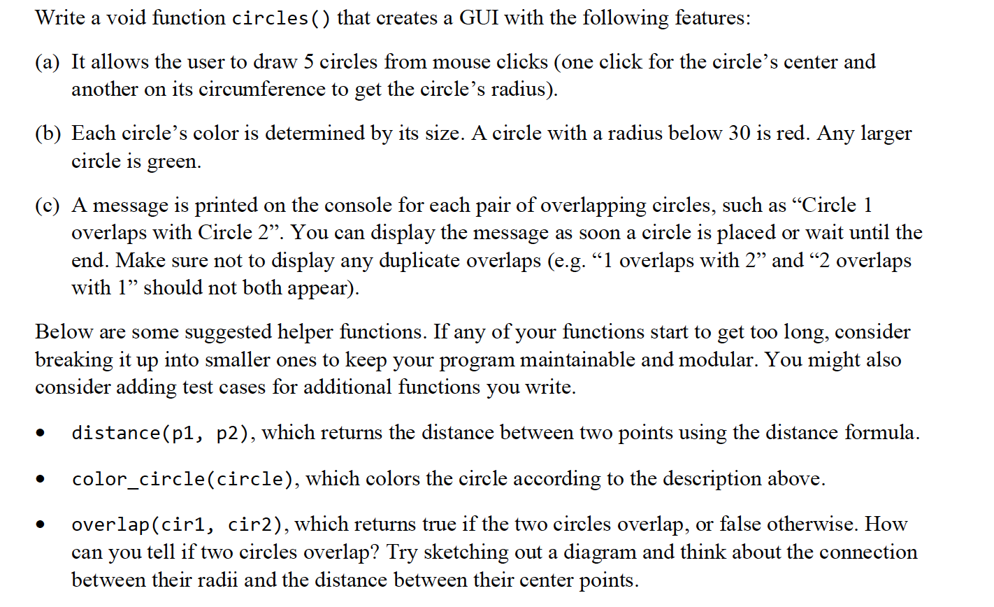 Write a void function circles ( ) that creates a GUI | Chegg.com