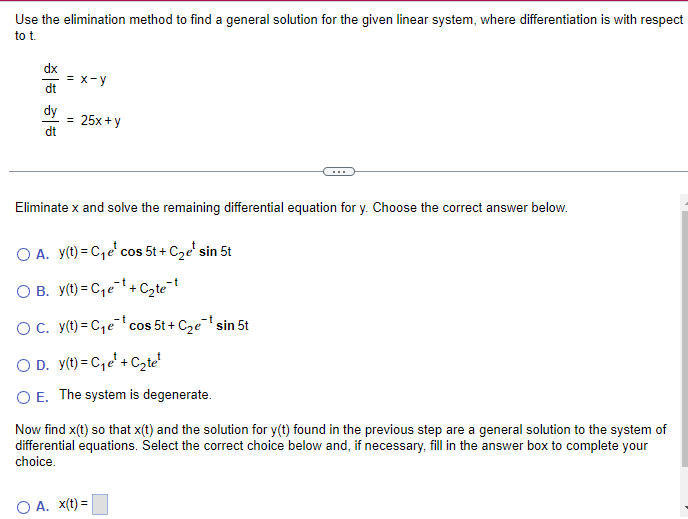 Solved Use the elimination method to find a general solution | Chegg.com