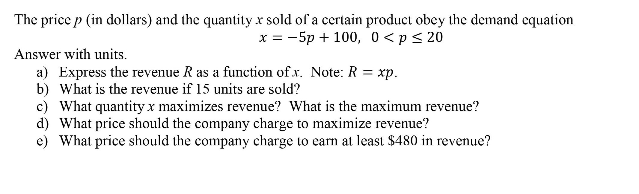 The Price P (in Dollars) ﻿and The Quantity X ﻿sold Of 