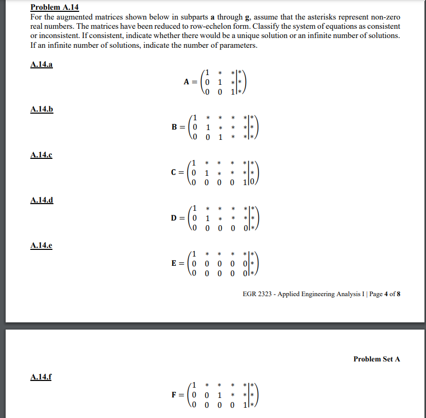 Solved For the augmented matrices shown below in subparts a | Chegg.com