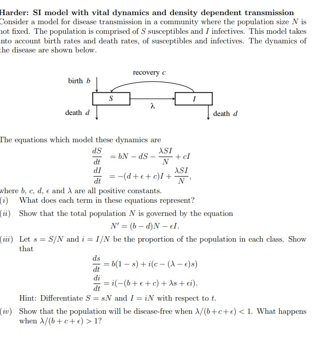 Solved Harder Si Model With Vital Dynamics And Density D Chegg Com