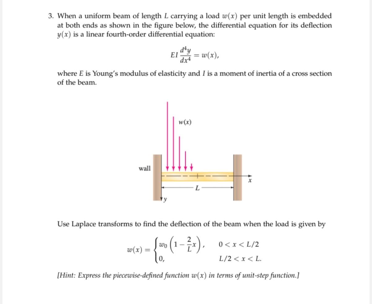 Solved 3. When A Uniform Beam Of Length L Carrying A Load | Chegg.com