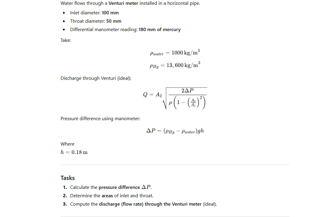 Solved Water flows through a Venturi meter installed in a | Chegg.com