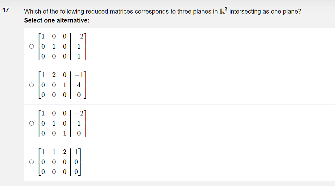 Solved Which of the following reduced matrices corresponds | Chegg.com