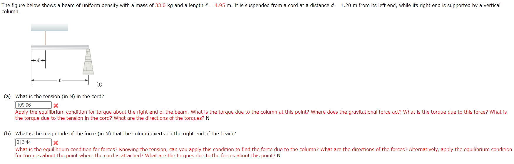 Solved The figure below shows a beam of uniform density with | Chegg.com