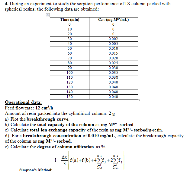 4. During an experiment to study the sorption | Chegg.com