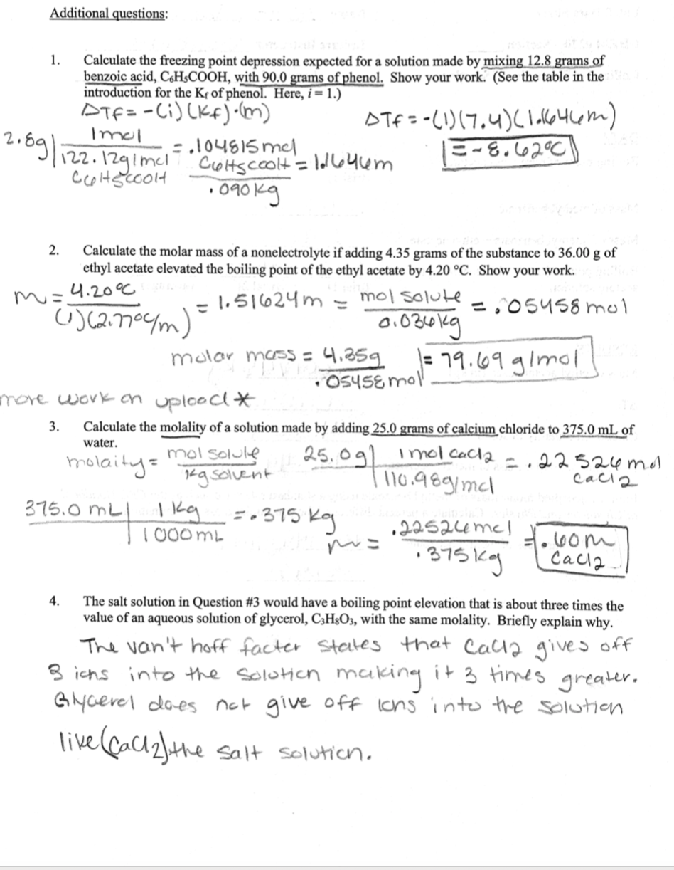 Solved Colligative Properties of Solutions Approved DATA | Chegg.com