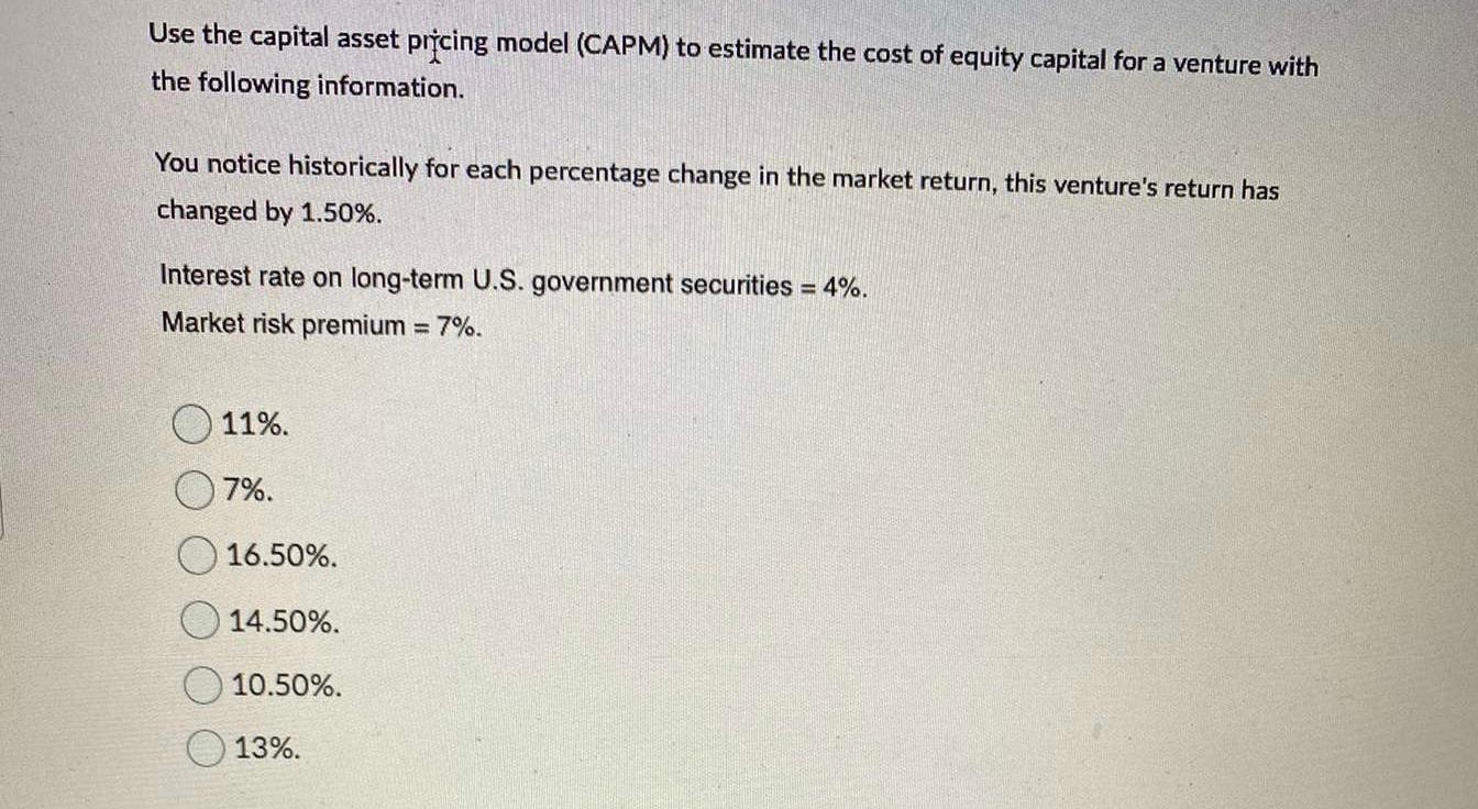 Solved Use The Capital Asset Pricing Model (CAPM) To | Chegg.com