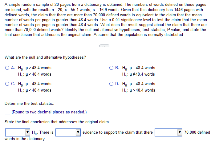 Solved A simple random sample of 20 pages from a dictionary | Chegg.com