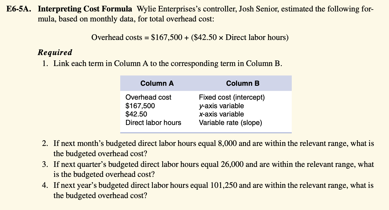 Solved A. Interpreting Cost Formula Wylie Enterprises's | Chegg.com