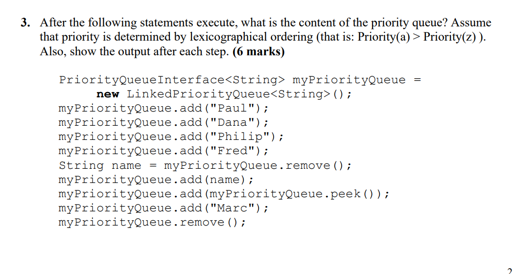 Solved Draw the contents of the queue after the following