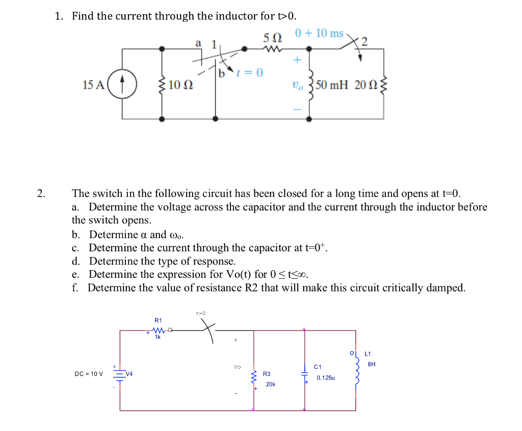 Solved 1. Find the current through the inductor for t>0. 5Ω | Chegg.com