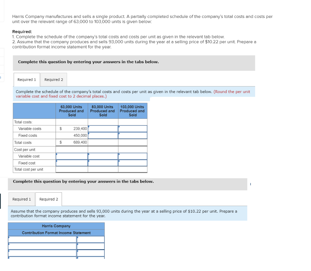 Solved Harris Company manufactures and sells a single | Chegg.com