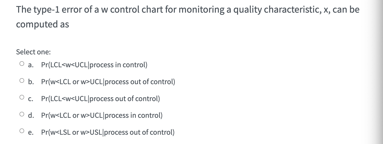 Solved The type-1 error of a w control chart for monitoring | Chegg.com