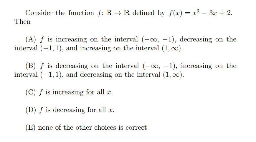 Solved Consider the function f: R + R defined by f(x) = x3 – | Chegg.com