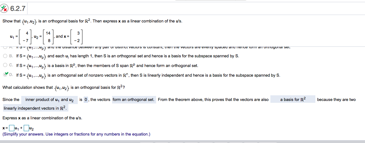 Solved 6 2 7 Show That 41 42 Is An Orthogonal Basis F Chegg Com