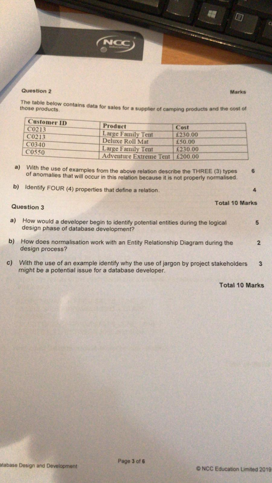 Solved Question 2 Marks The table below contains data for | Chegg.com