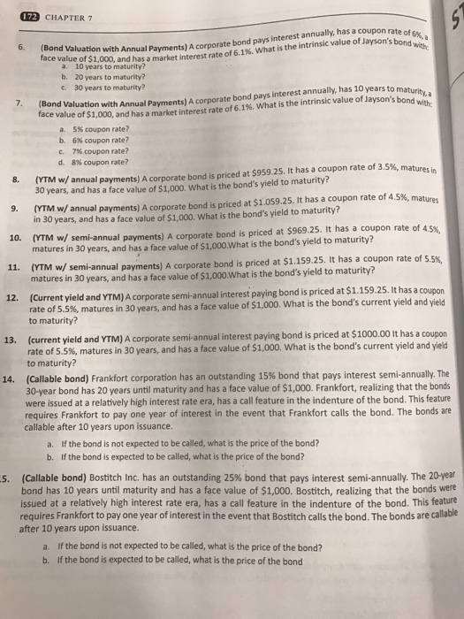 Solved A corporate bond pays interest annually, has a coupon