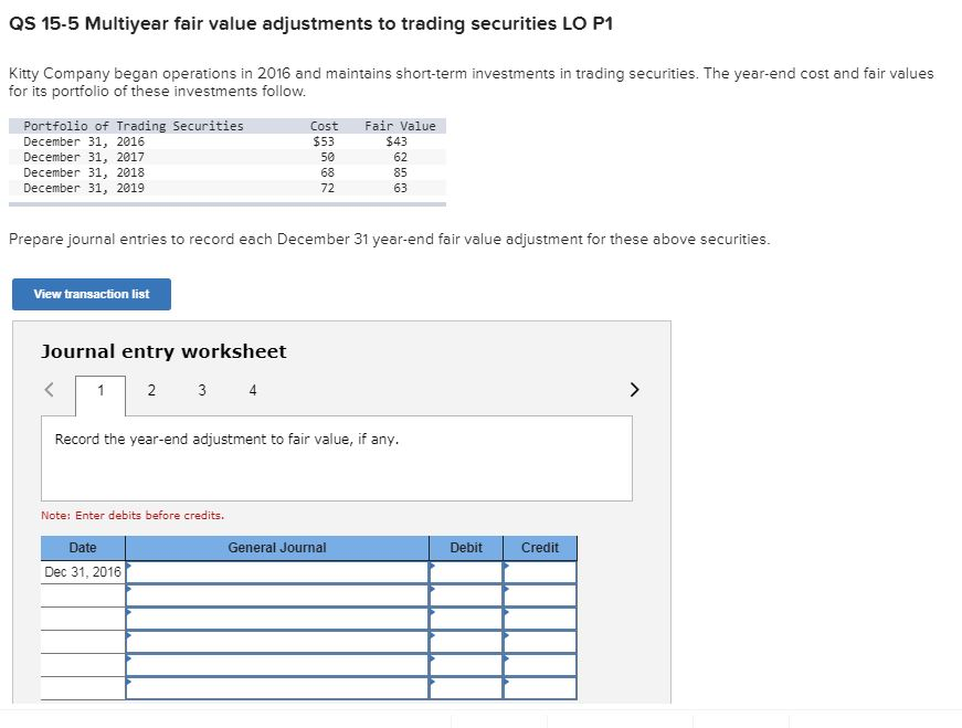 Solved QS 15-5 Multiyear fair value adjustments to trading | Chegg.com