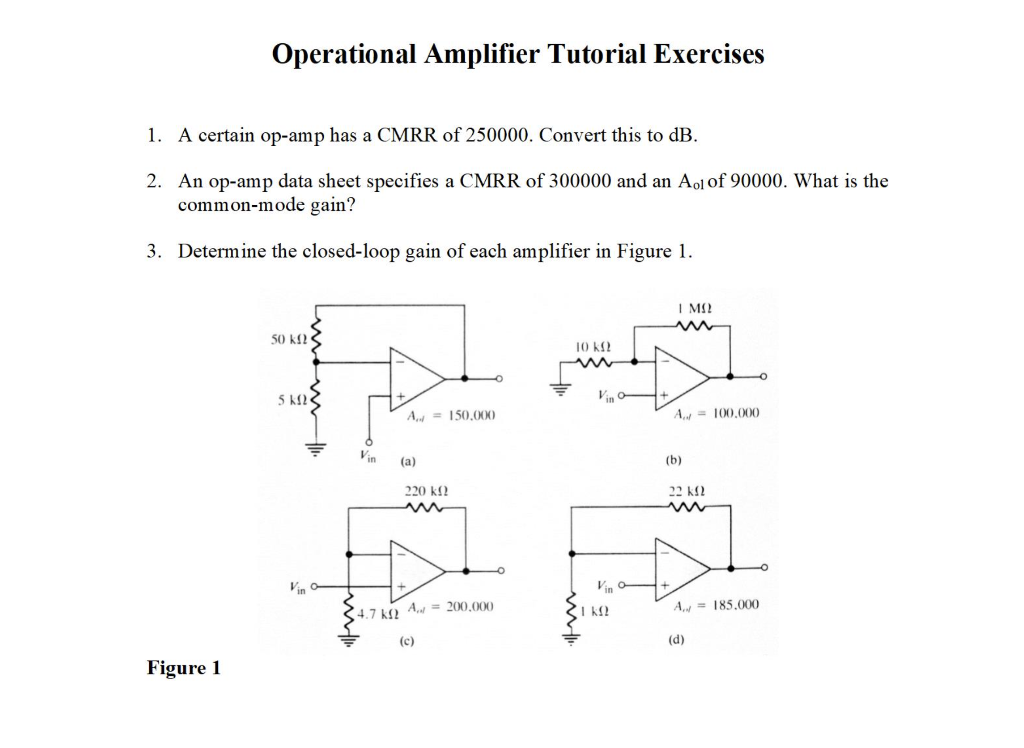 Solved Operational Amplifier Tutorial Exercises 1. A certain | Chegg.com