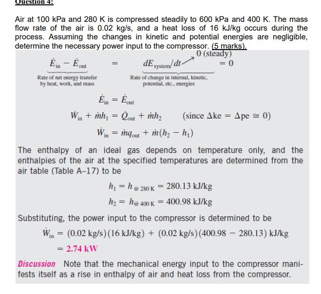 Solved Question 4: Air At 100 KPa And 280 K Is Compressed | Chegg.com