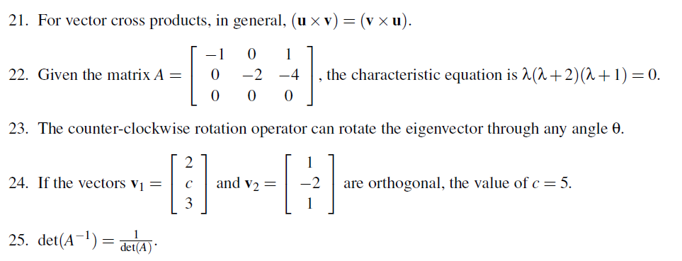 Solved 21. For vector cross products, in general, (u x v) = | Chegg.com