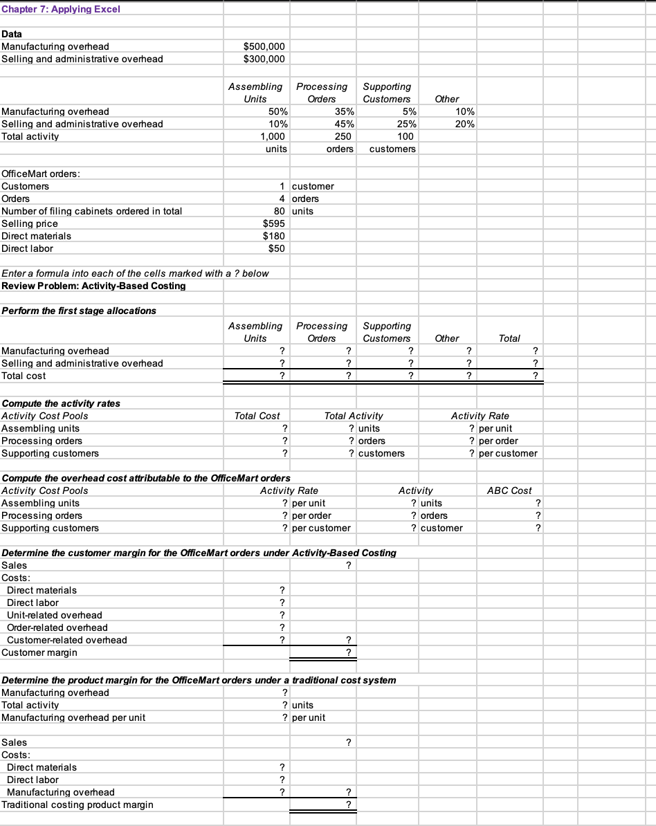 Solved Chapter 7: (Algo) Applying Excel: Excel Worksheet | Chegg.com